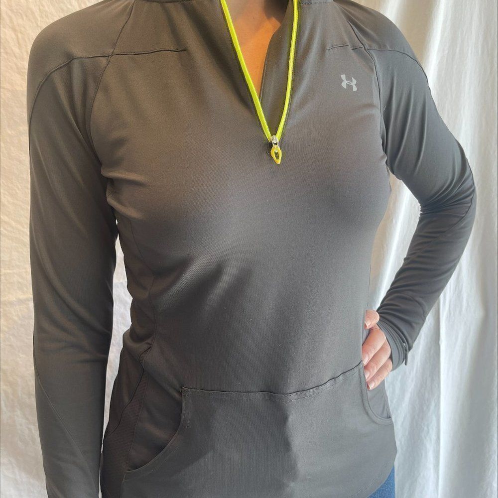 Under Armour athelicwear, sz small, slate grey, hood, EUC, acid green accent